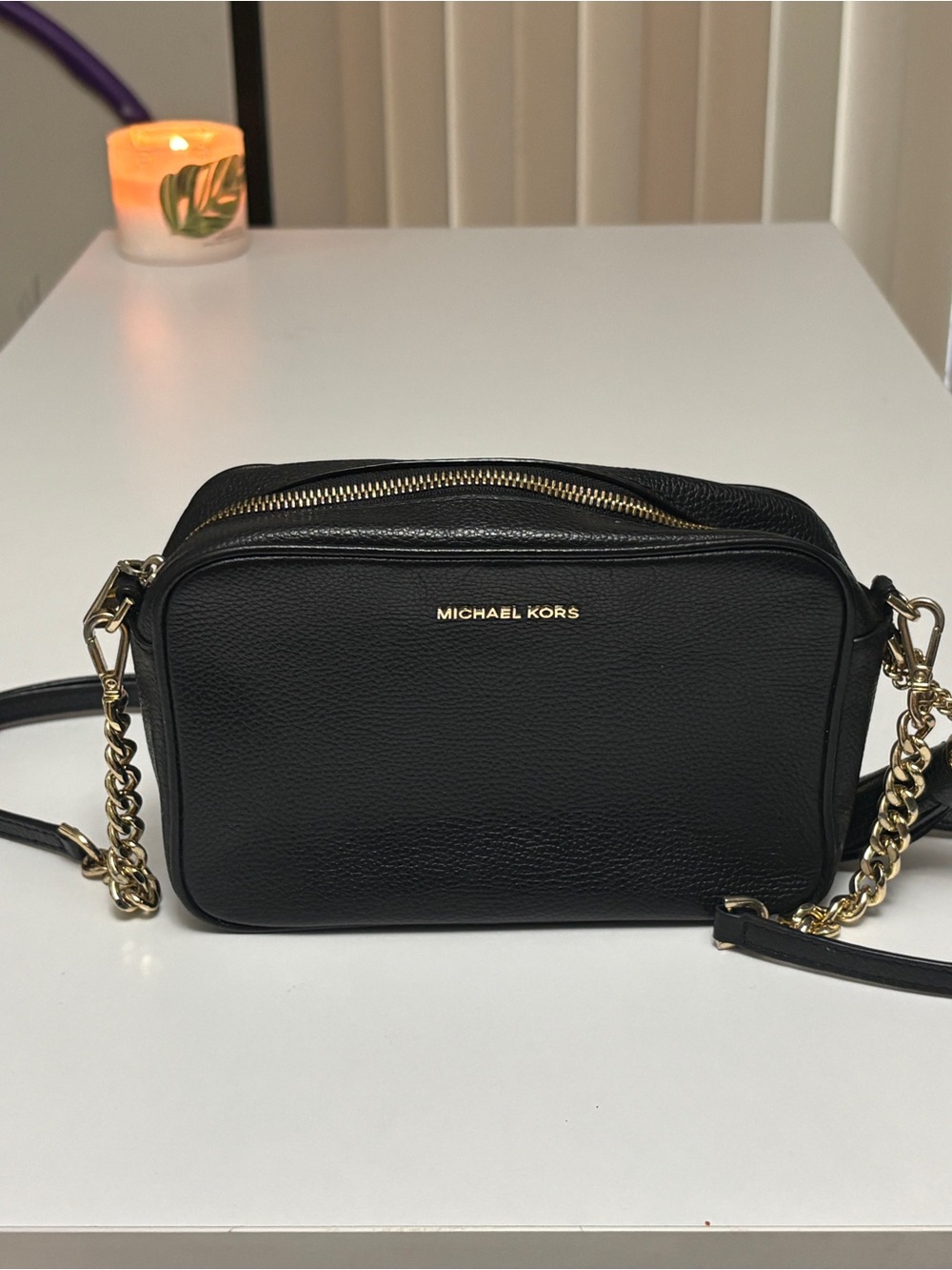 Michael Kors Black Pebbled Leather Chain-Strap Crossbody